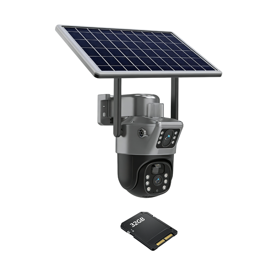 Camera De Supraveghere 4G Duale cu Panou Solar, Detectie Umana, Viziune Nocturna, 6MP, IP66 + Card 32GB