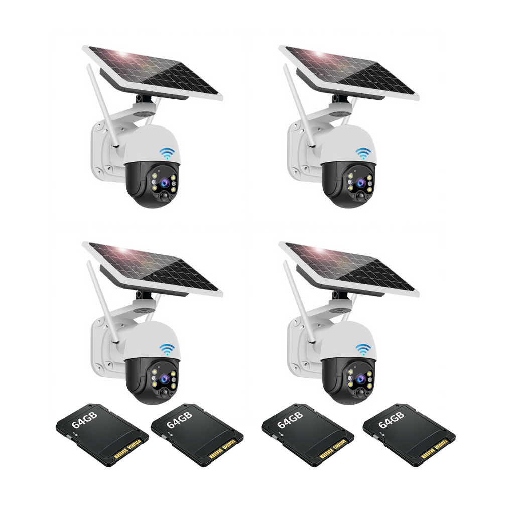 Kit Supraveghere 4 Camere Dasgut 4G, cu Slot SIM, Senzor de miscare,Night Vision +4 Carduri 64GB