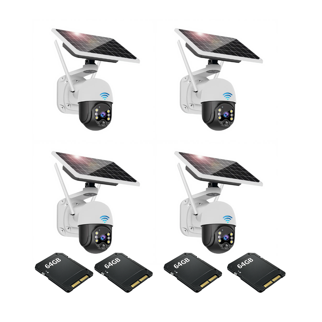 Kit Supraveghere 4 Camere Dasgut 4G, cu Slot SIM, Senzor de miscare,Night Vision +4 Carduri 64GB