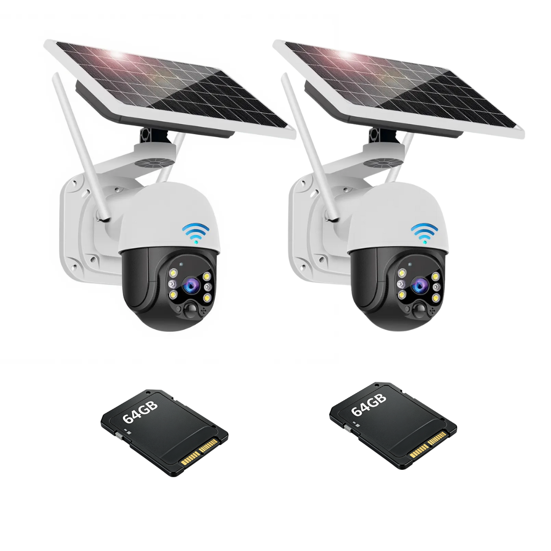 Kit Supraveghere 2 Camere Dasgut 4G, cu Slot SIM, Senzor de miscare,Night Vision +2 Carduri 64GB