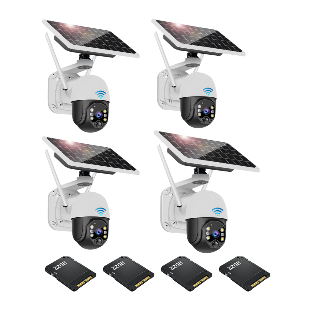 Kit Supraveghere 4 Camere Dasgut 4G, cu Slot SIM, Senzor de miscare,Night Vision +4 Carduri 32GB