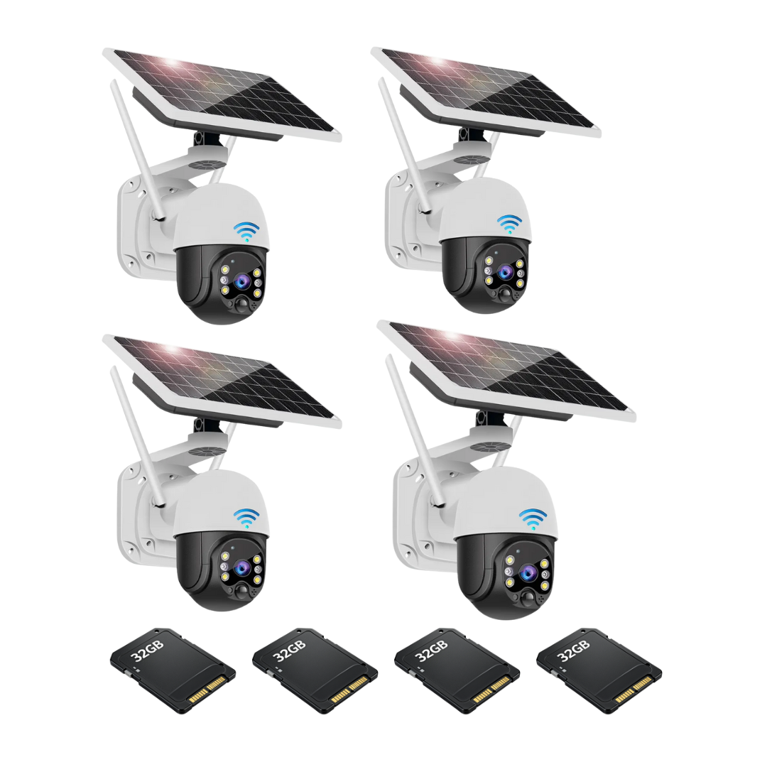 Kit Supraveghere 4 Camere Dasgut 4G, cu Slot SIM, Senzor de miscare,Night Vision +4 Carduri 32GB