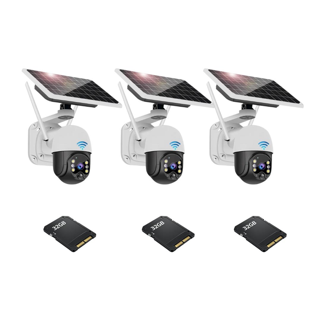 Kit Supraveghere 3 Camere Dasgut 4G, cu Slot SIM, Senzor de miscare,Night Vision +3 Carduri 32GB