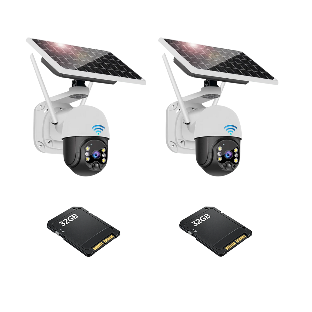 Kit Supraveghere 2 Camere Dasgut 4G, cu Slot SIM, Senzor de miscare,Night Vision +2 Carduri 32GB