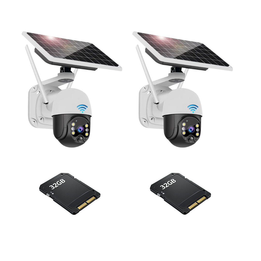 Kit Supraveghere 2 Camere Dasgut 4G, cu Slot SIM, Senzor de miscare,Night Vision +2 Carduri 32GB