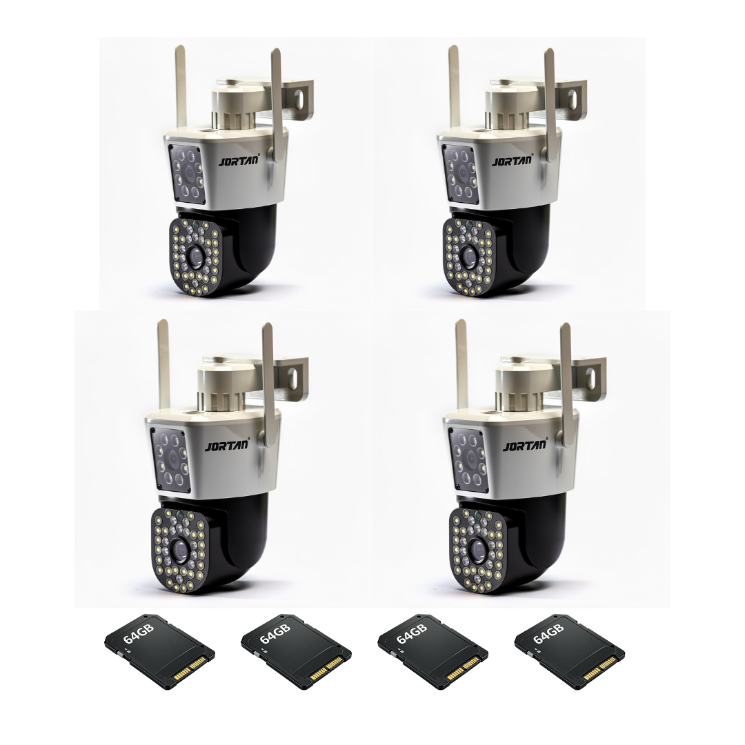 Kit Supraveghere 4 Camere 6MP Full HD 4K Jortan, WiFi, Viziune Nocturna Avansata + 4 Carduri 64GB