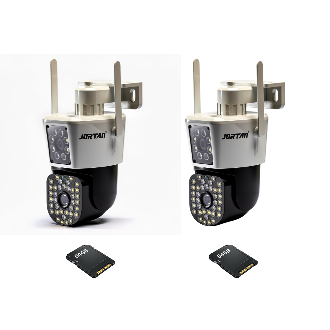 Kit Supraveghere 2 Camere 6MP Full HD 4K Jortan, WiFi, Viziune Nocturna Avansata + 2 Carduri 64GB