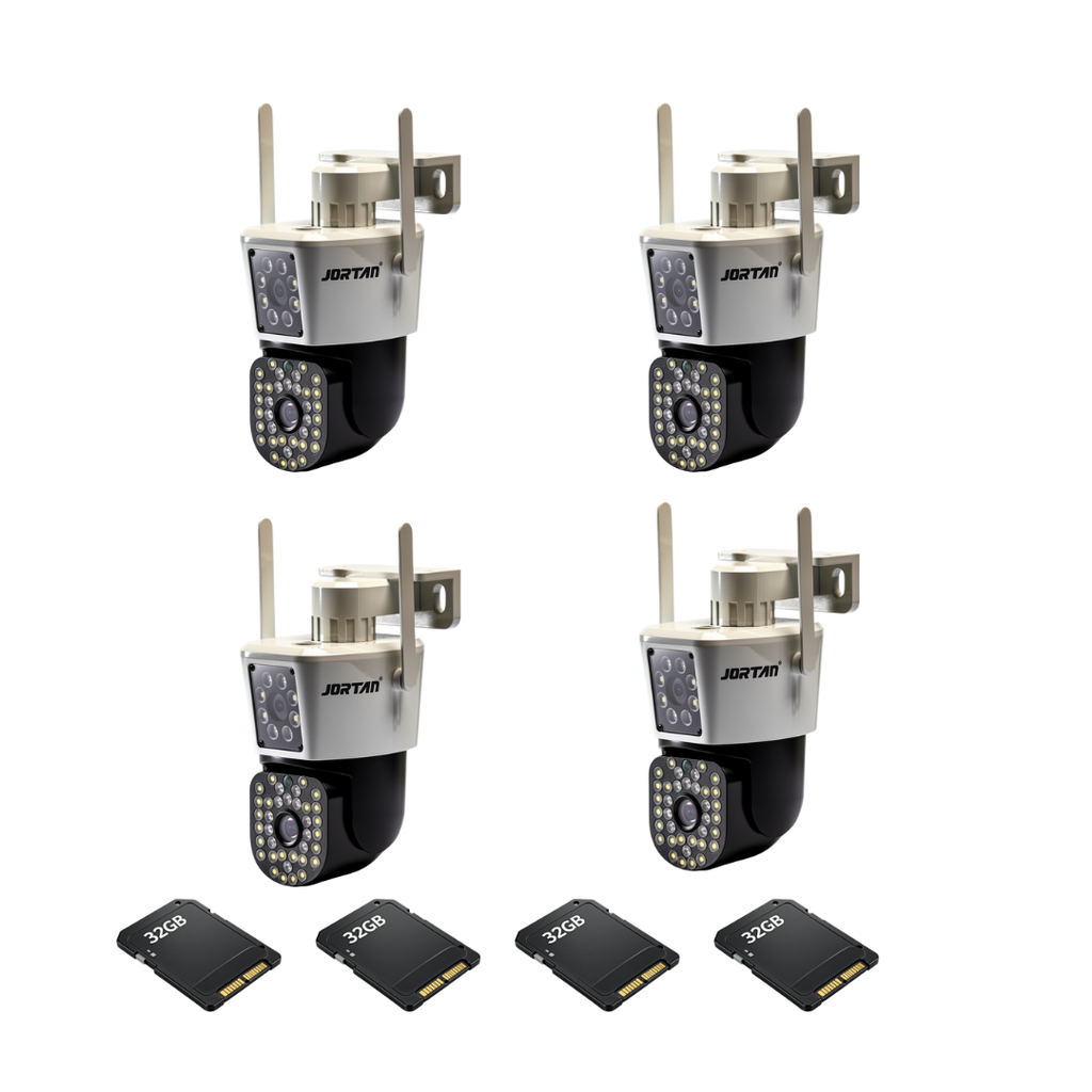 Kit Supraveghere 4 Camere 6MP Full HD 4K Jortan, WiFi, Viziune Nocturna Avansata + 4 Carduri 32GB