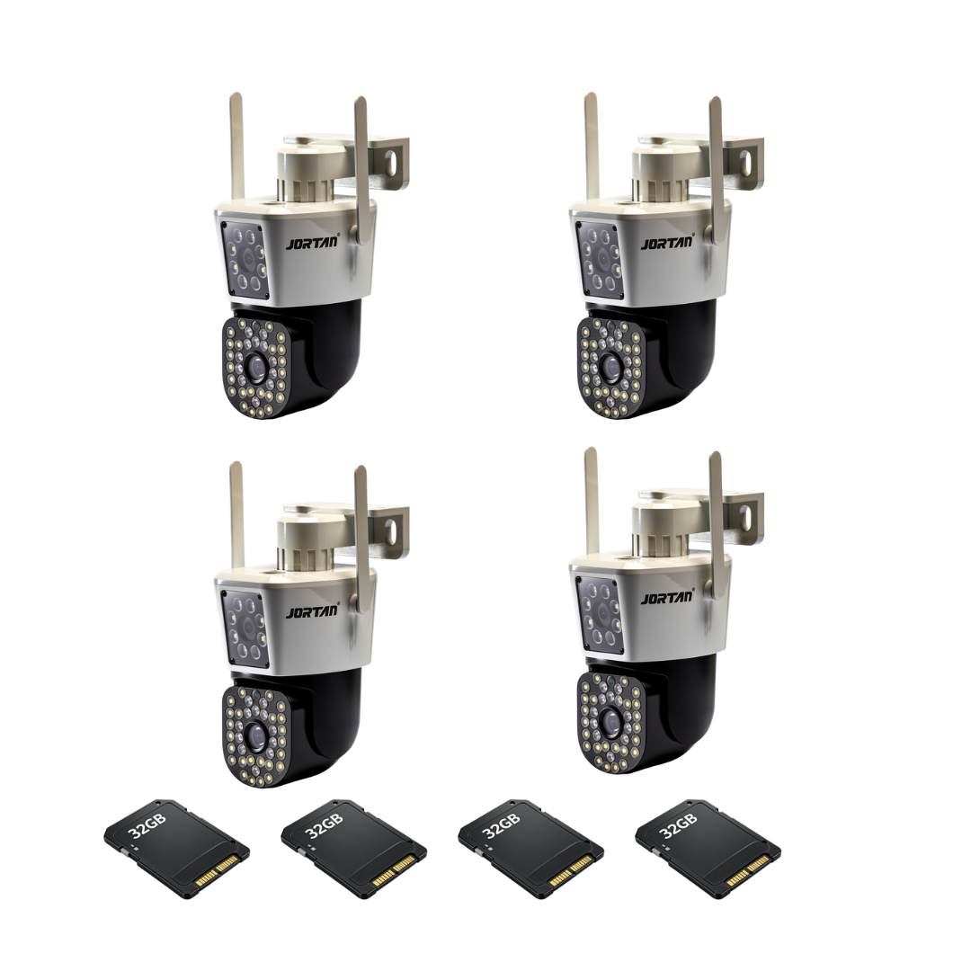 Kit Supraveghere 4 Camere 6MP Full HD 4K Jortan, WiFi, Viziune Nocturna Avansata + 4 Carduri 32GB