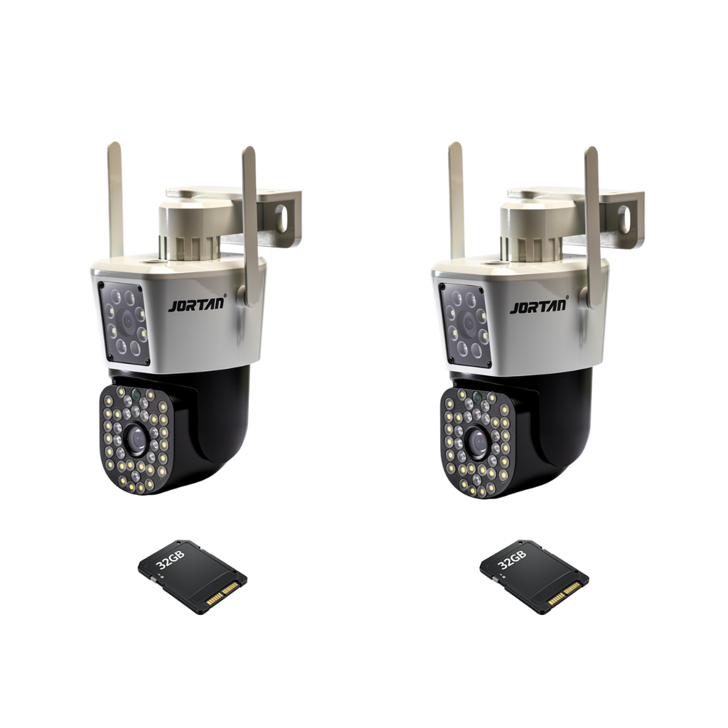 Kit Supraveghere 2 Camere 6MP Full HD 4K Jortan, WiFi, Viziune Nocturna Avansata + 2 Carduri 32GB