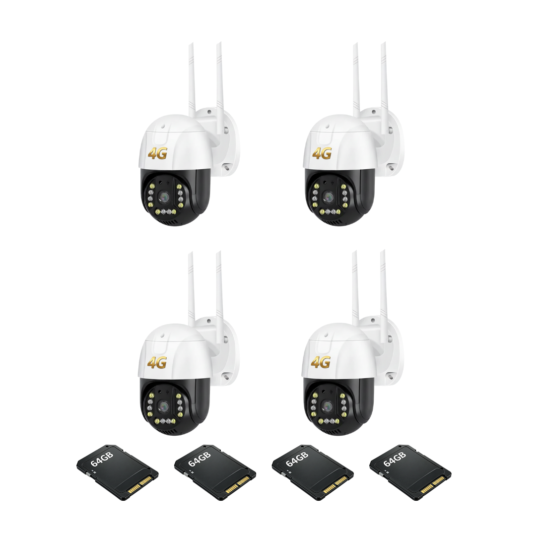 Kit Supraveghere 4 Camere Dasgut 4G, 3MP Audio Bidirectional ,V380 Pro, Suport ONVIF + 4 Carduri 64GB