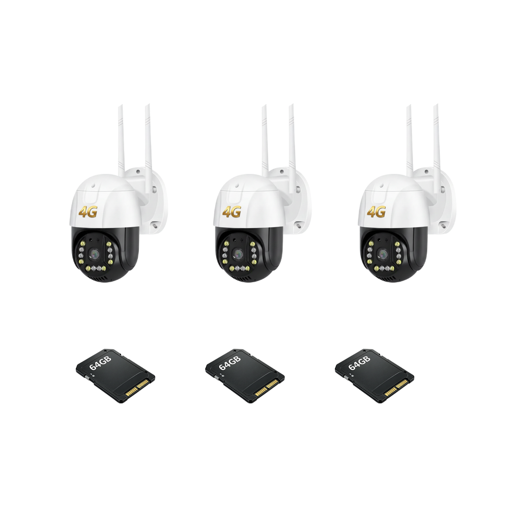 Kit Supraveghere 3 Camere Dasgut 4G, 3MP Audio Bidirectional ,V380 Pro, Suport ONVIF + 3 Carduri 64GB