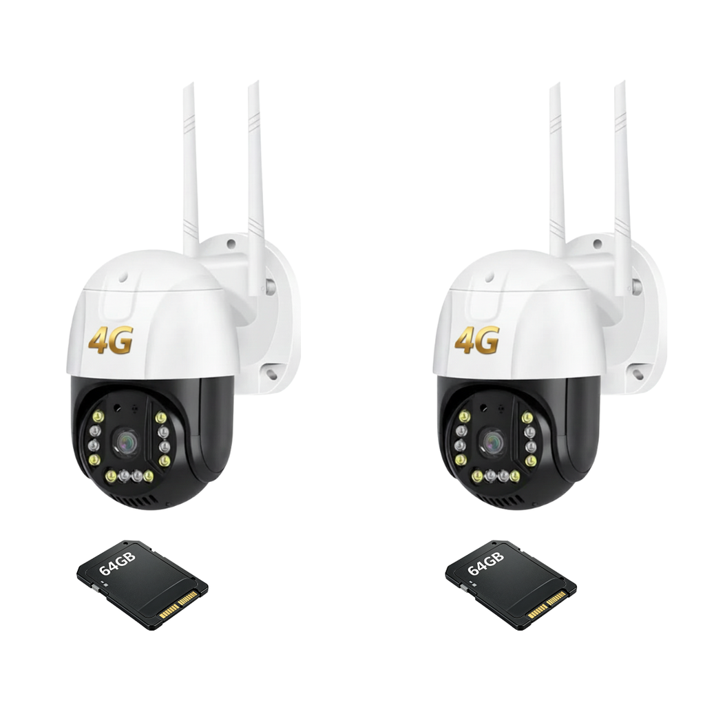 Kit Supraveghere 2 Camere Dasgut 4G, 3MP Audio Bidirectional ,V380 Pro, Suport ONVIF + 2 Carduri 64GB