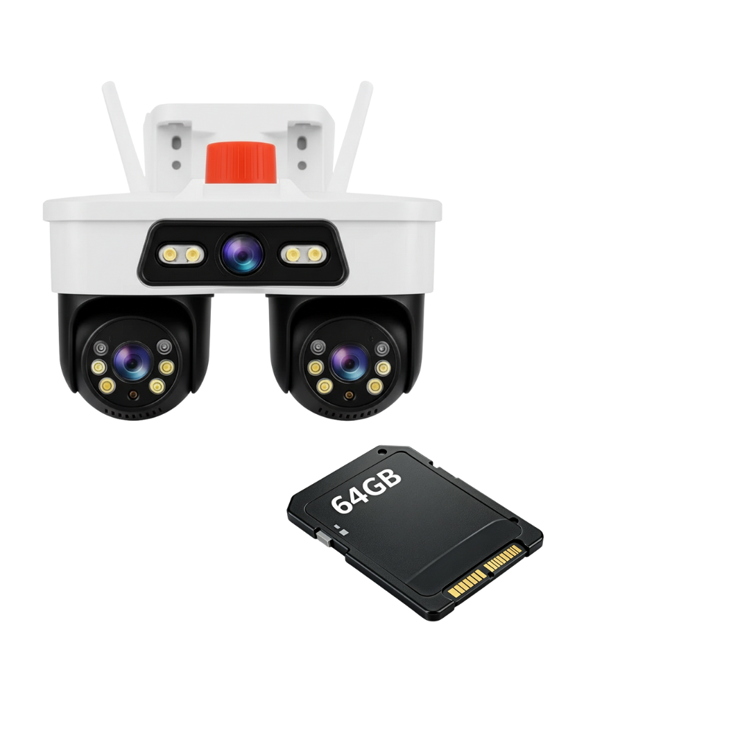 Sistem Smart Jortan 9MP 3 Lentile/Dual Head PTZ 355° WiFi/LAN + Card 64GB