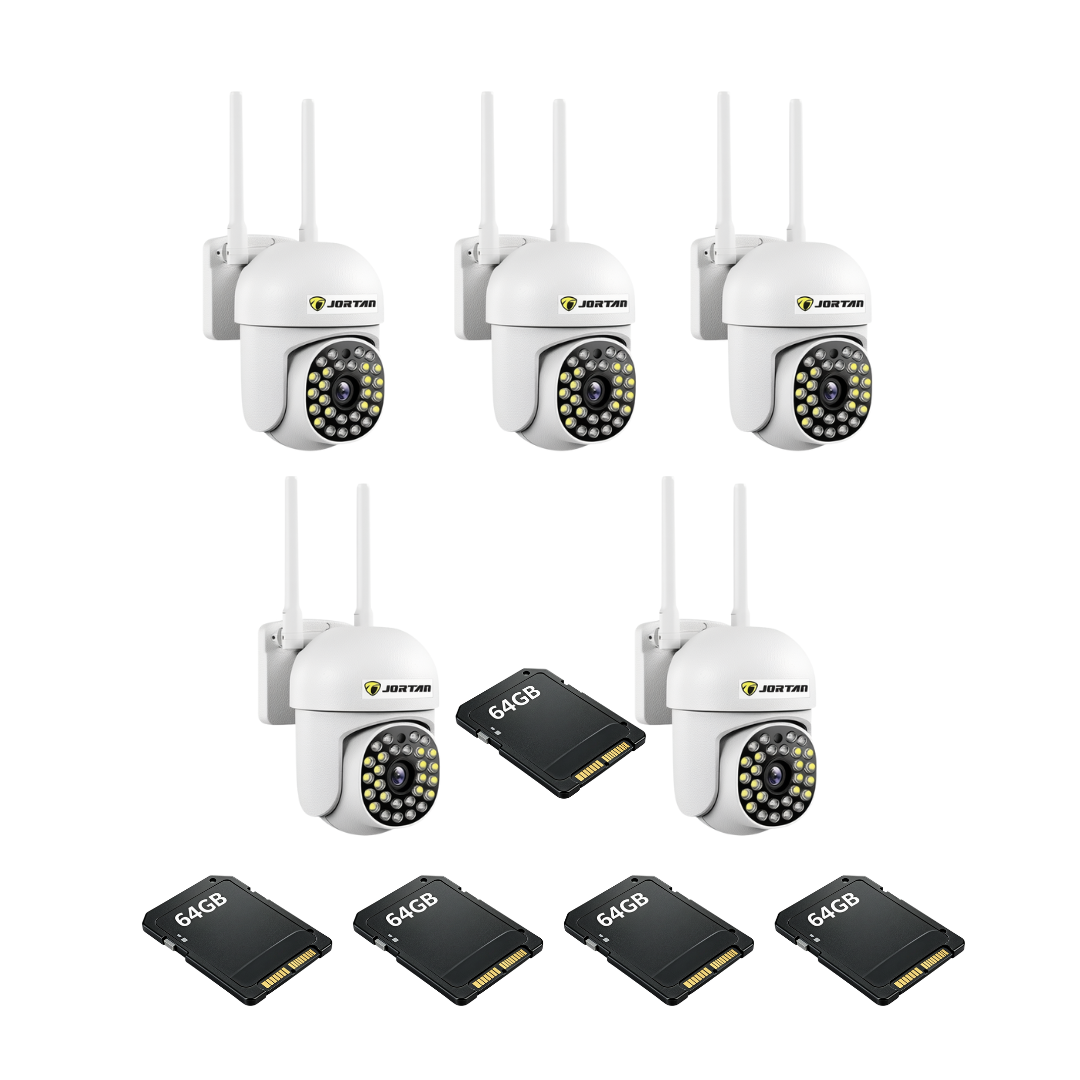 Kit Supraveghere 5 Camere JT-8161QJ 2MP, Detectie Umana Audio Bidirectional, Viziune Nocturna 30M + 5 Carduri 64GB