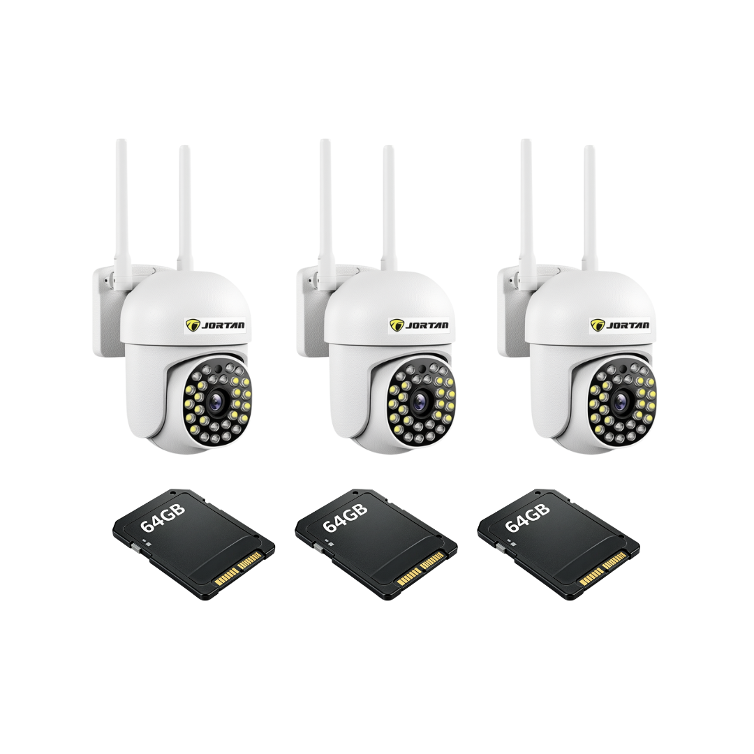 Kit Supraveghere 3 Camere JT-8161QJ 2MP, Detectie Umana Audio Bidirectional, Viziune Nocturna 30M + 3 Carduri 64GB