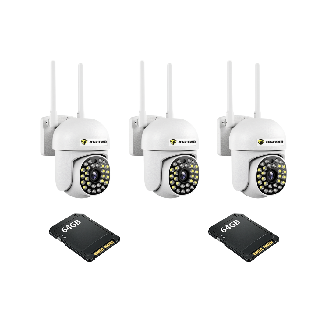 Kit Supraveghere 3 Camere JT-8161QJ 2MP, Detectie Umana Audio Bidirectional, Viziune Nocturna 30M + 2 Carduri 64GB