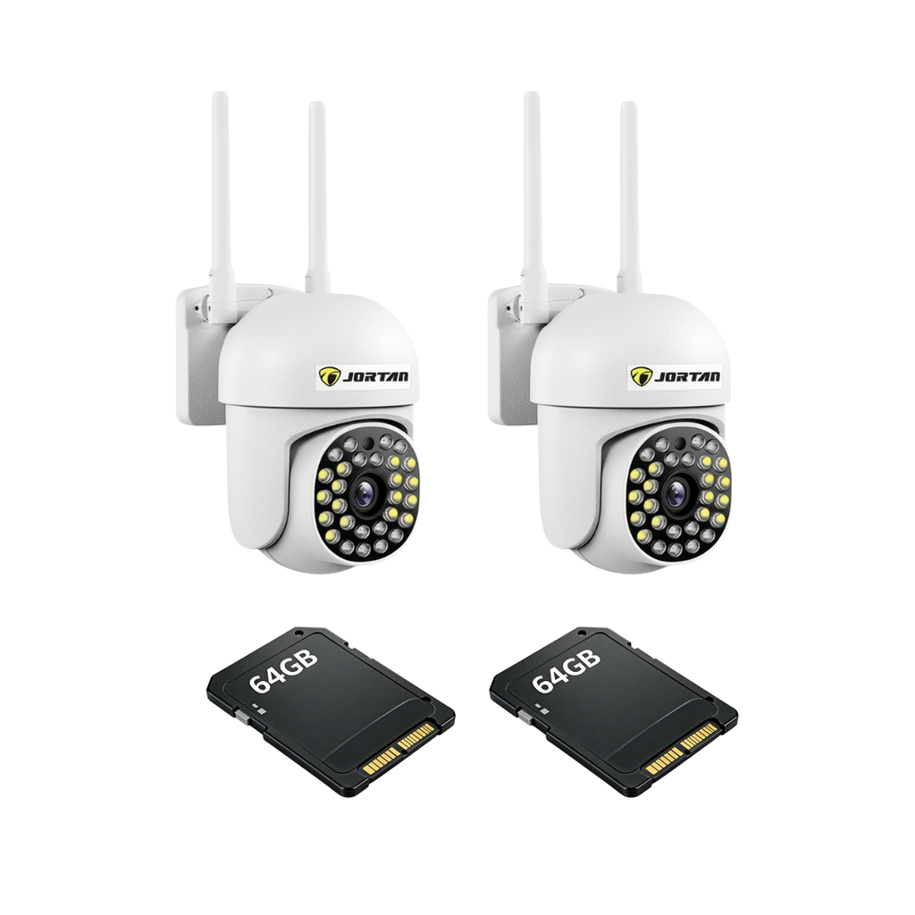 Kit Supraveghere 2 Camere JT-8161QJ 2MP, Detectie Umana Audio Bidirectional, Viziune Nocturna 30M + 2 Carduri 64GB