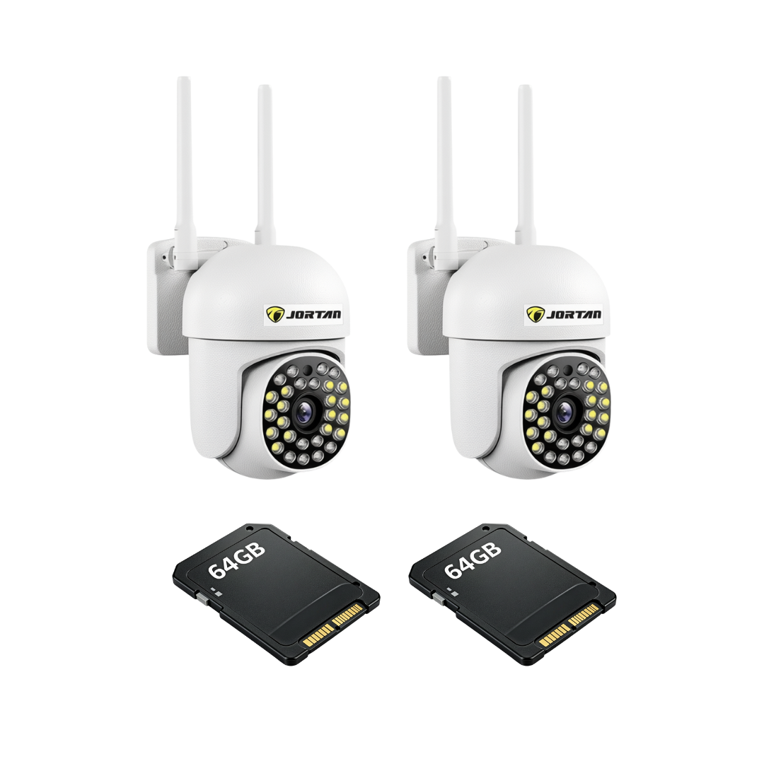 Kit Supraveghere 2 Camere JT-8161QJ 2MP, Detectie Umana Audio Bidirectional, Viziune Nocturna 30M + 2 Carduri 64GB