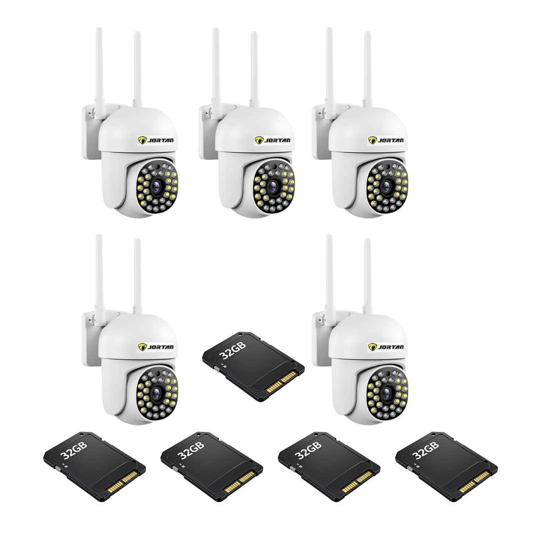 Kit Supraveghere 5 Camere JT-8161QJ 2MP, Detectie Umana Audio Bidirectional, Viziune Nocturna 30M + 5 Carduri 32GB
