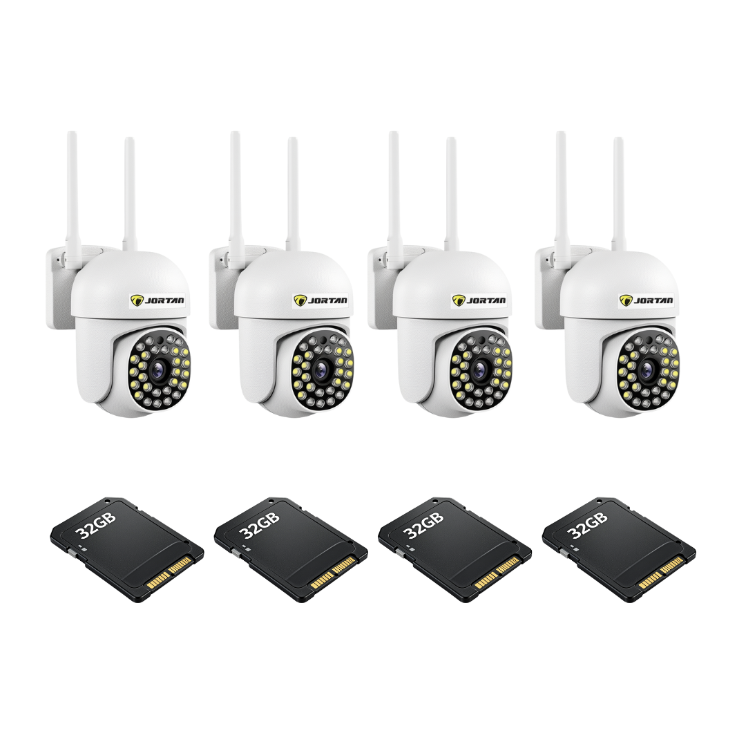 Kit Supraveghere 4 Camere JT-8161QJ 2MP, Detectie Umana Audio Bidirectional, Viziune Nocturna 30M + 4 Carduri 32GB