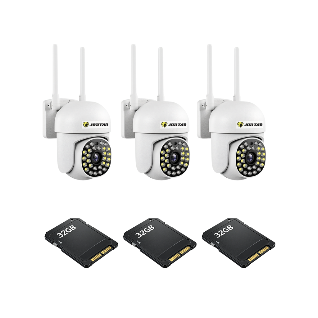 Kit Supraveghere 3 Camere JT-8161QJ 2MP, Detectie Umana Audio Bidirectional, Viziune Nocturna 30M + 3 Carduri 32GB