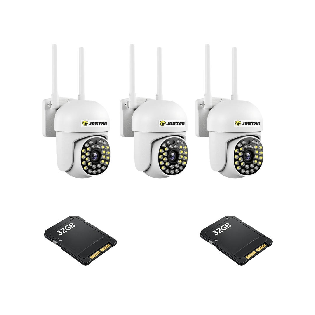 Kit Supraveghere 3 Camere JT-8161QJ 2MP, Detectie Umana Audio Bidirectional, Viziune Nocturna 30M + 2 Carduri 32GB