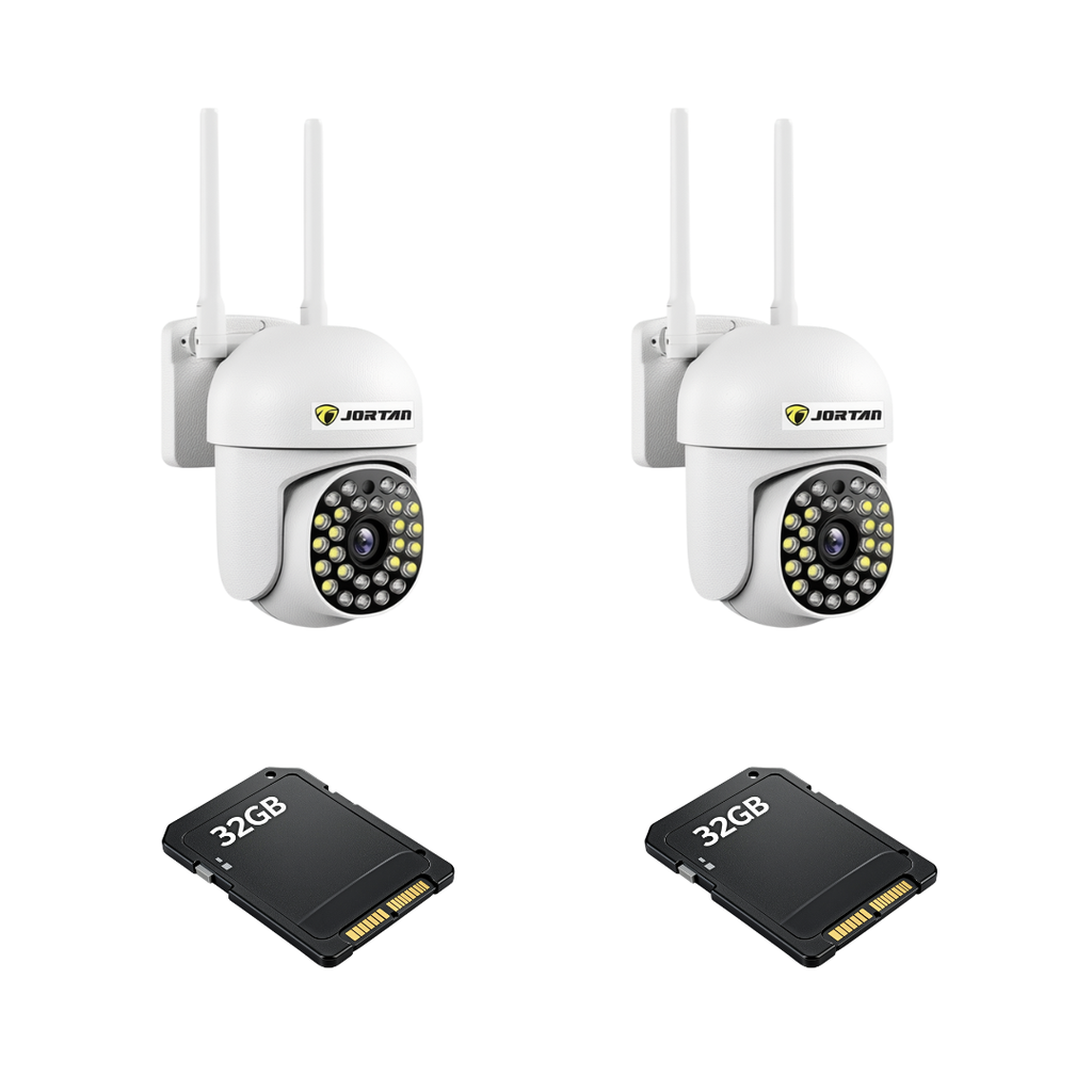 Kit Supraveghere 2 Camere JT-8161QJ 2MP, Detectie Umana Audio Bidirectional, Viziune Nocturna 30M + 2 Carduri 32GB