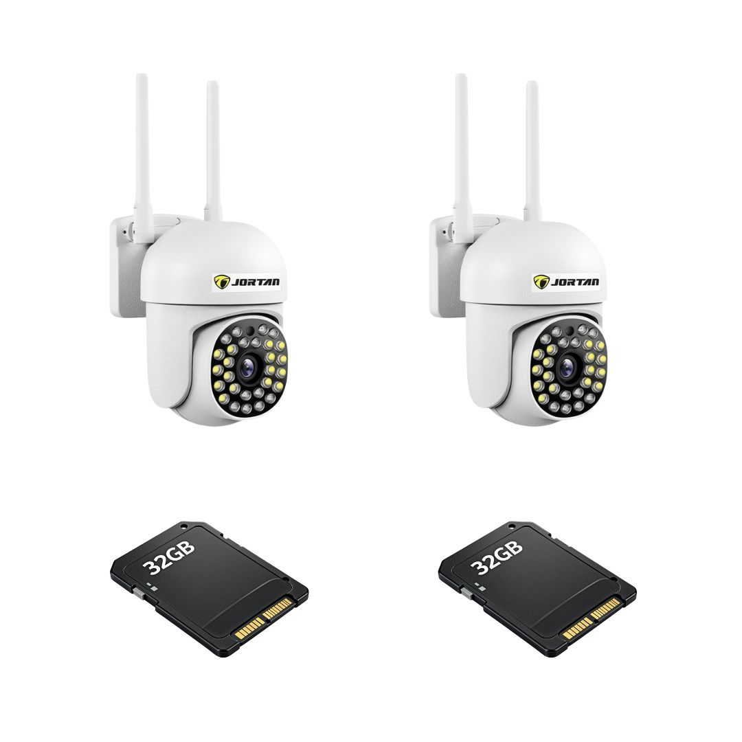 Kit Supraveghere 2 Camere JT-8161QJ 2MP, Detectie Umana Audio Bidirectional, Viziune Nocturna 30M + 2 Carduri 32GB