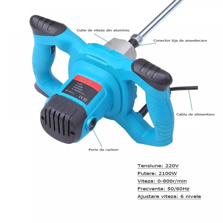 Mixer Electric Profesional Constructii 2100W 6 Viteze Reglabile M14