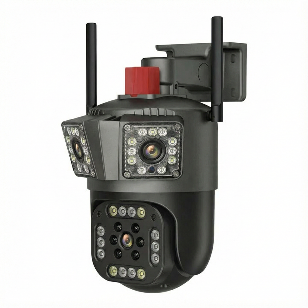 Camera Tripla 6K 12MP PTZ cu Audio Bidirectional, Vedere Nocturna, Zoom Digital 8X, PTZ 355°/90°, IP66