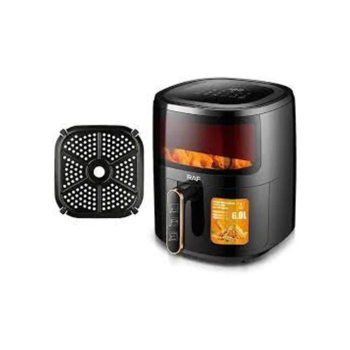 Friteuza Air Fryer RAF, 6L, Aer Cald Fara Ulei, 1500W, Touch Screen Digital, Negru, Sticla Transparenta
