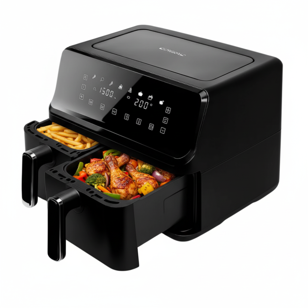 Airfryer dublu cu coșuri deschise