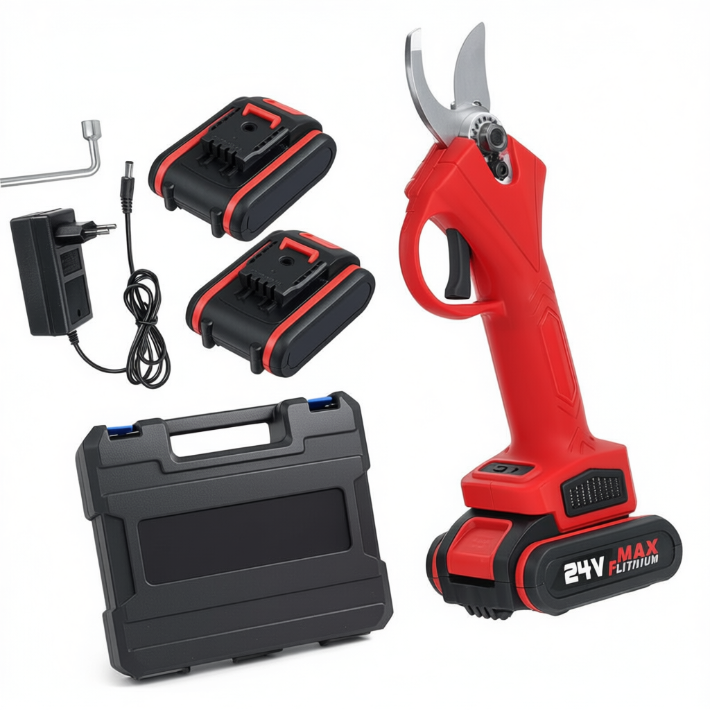 Set Foarfeca Electrica Gradina 48V Li-Ion cu Accesorii si Transport + 2 Acumulatori