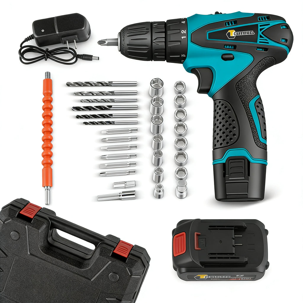 Set Bormasina Electrica 12V, 24 Accesorii 1400 RPM + 2 Acumulatori