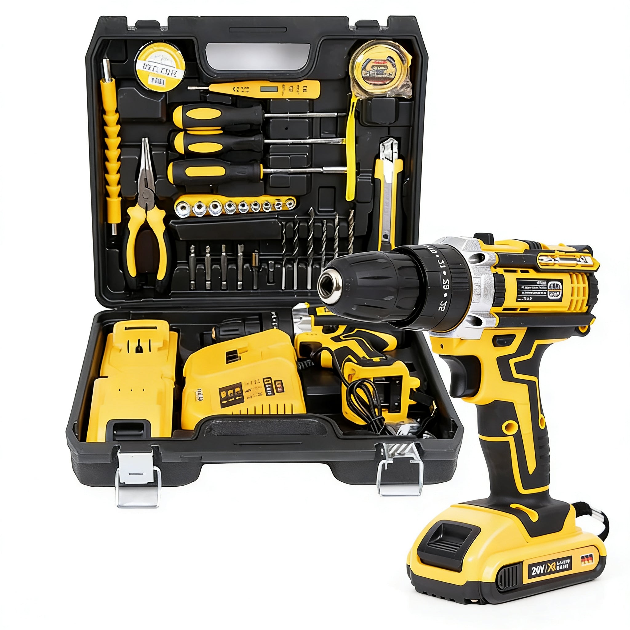 Kit Bormasina 48V Li-Ion cu Accesorii Complete+ Trusa Autofiletanta + 2 Acumulatori, 24 Accesorii