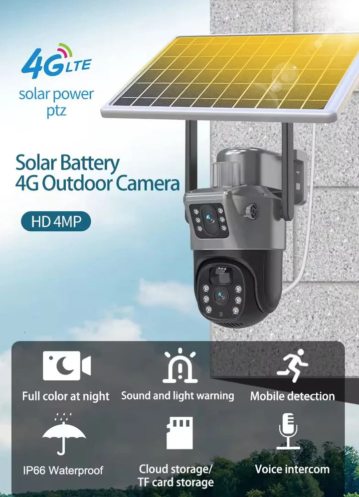 Kit 3 Camere Supraveghere 4G Duale cu Solar, Detectie Umana, 6MP, IP66 + 3 Carduri 64GB