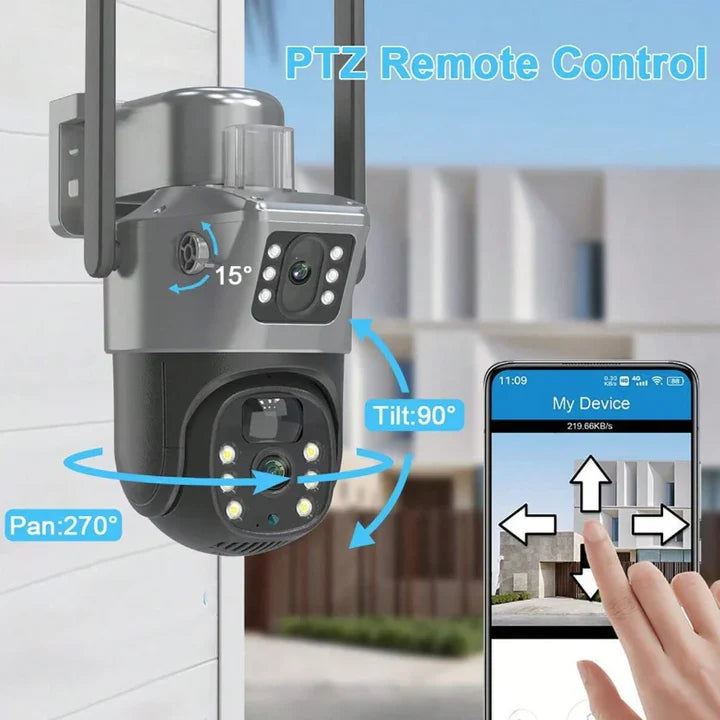 Camera De Supraveghere 4G Duale cu Panou Solar, Detectie Umana, Viziune Nocturna, 6MP, IP66 + Card 32GB