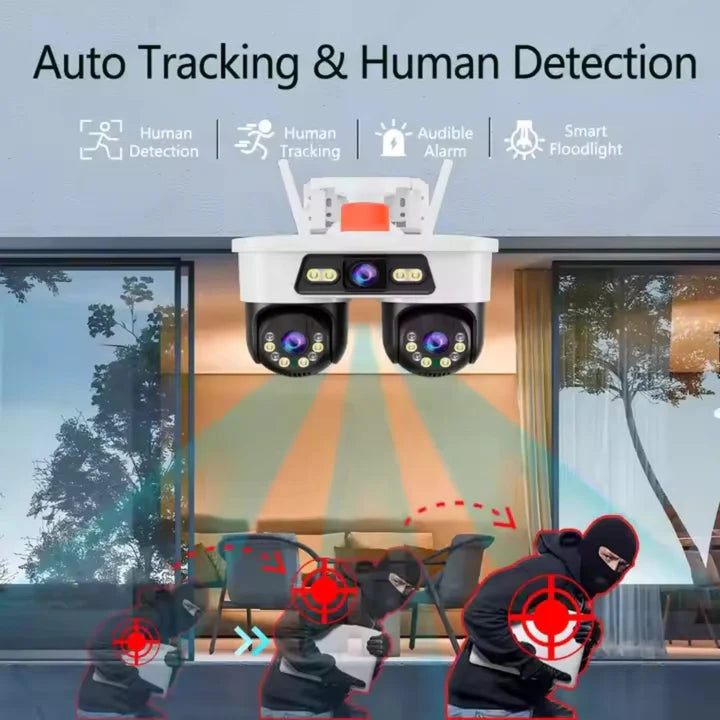 Sistem Smart Jortan 9MP 3 Lentile/Dual Head PTZ 355° WiFi/LAN + Card 64GB