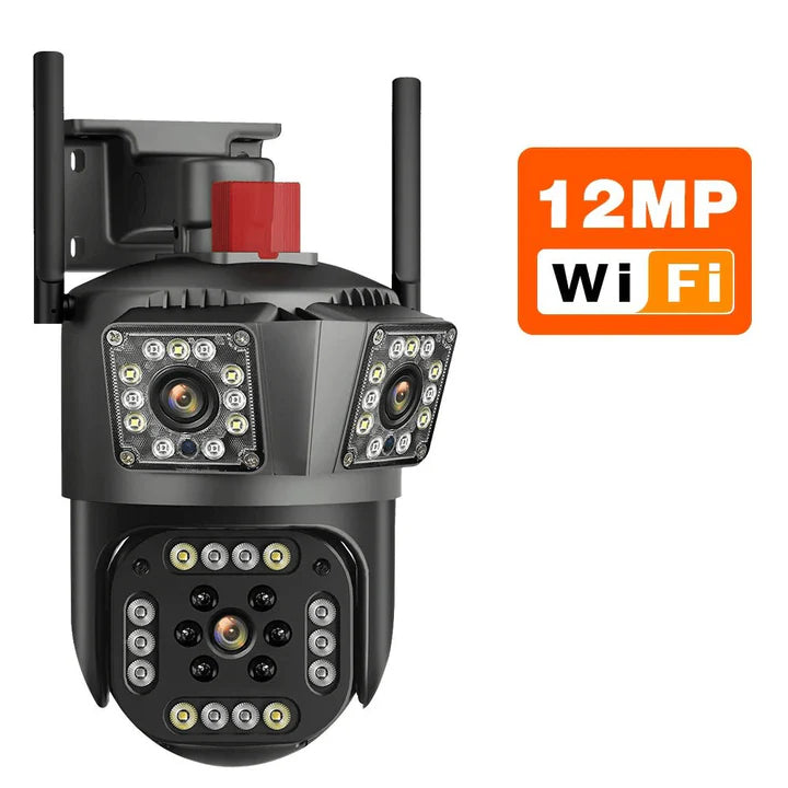 Kit Supraveghere 3 Camere 6K 12MP Ultra-HD, Triple Lens AI Night Vision IP66, Zoom Digital 8X, PTZ 355°/90° + 3 Carduri 64GB