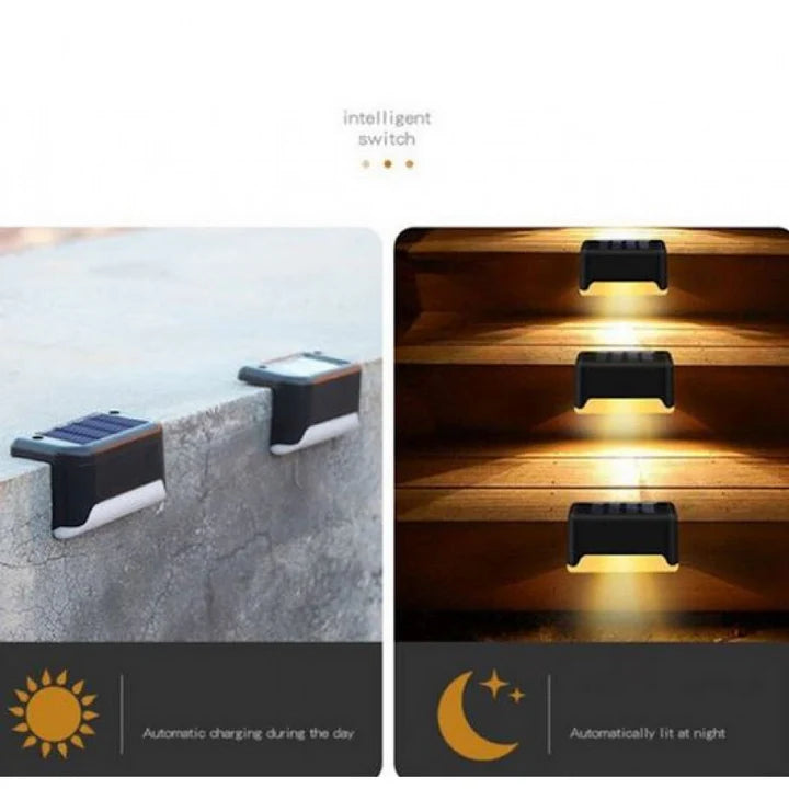 Kit 8 lampi solare pentru trepte si terase LED alb cald IP65, Senzor de Lumina