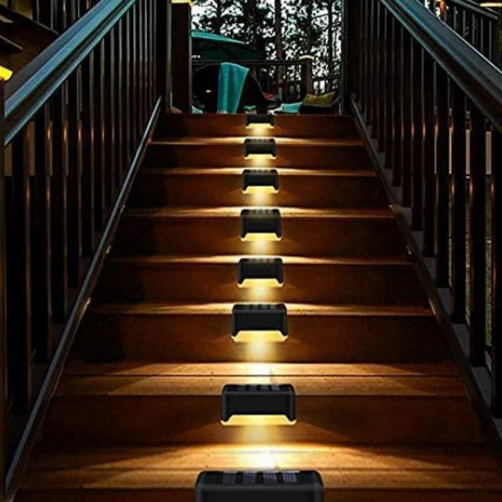 Kit 8 lampi solare pentru trepte si terase LED alb cald IP65, Senzor de Lumina