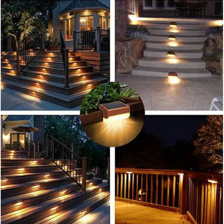 Kit 8 lampi solare pentru trepte si terase LED alb cald IP65, Senzor de Lumina