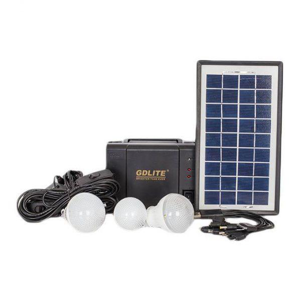 Kit solar portabil GDLite GD-8006A cu 3 LED-uri si acumulator 6V 4Ah, Slot USB Multimedia