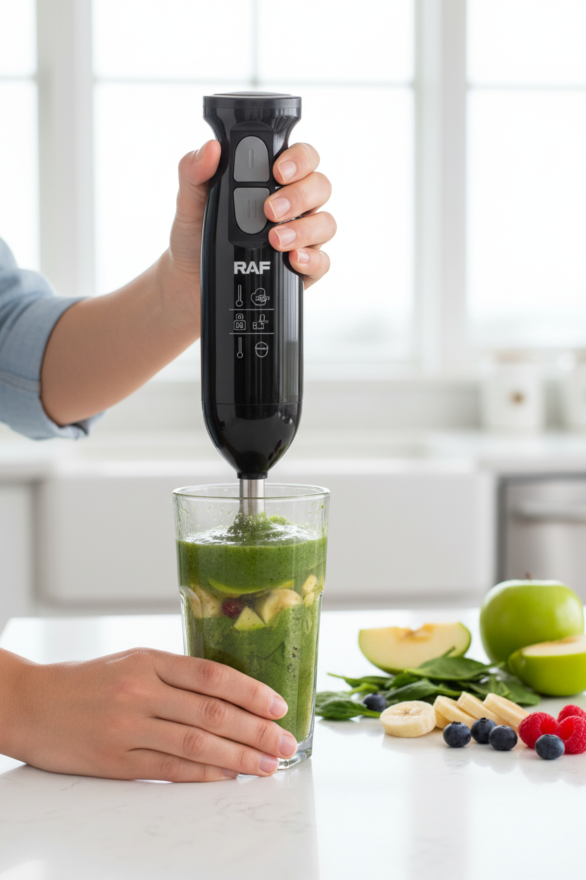 Preparare smoothie verde cu blender RAF