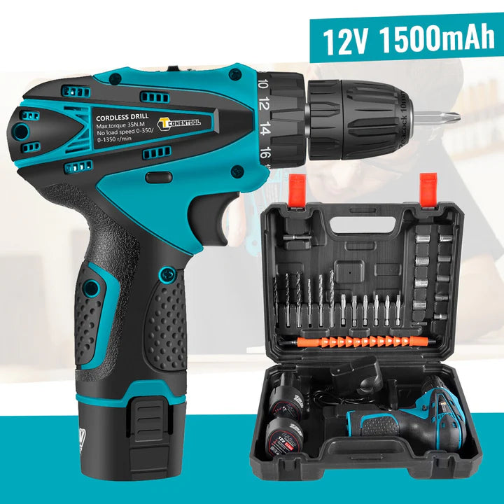 Set Bormasina Electrica 12V, 24 Accesorii 1400 RPM + 2 Acumulatori