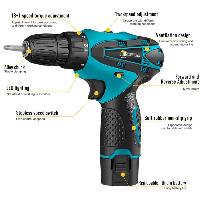 Set Bormasina Electrica 12V, 24 Accesorii 1400 RPM + 2 Acumulatori