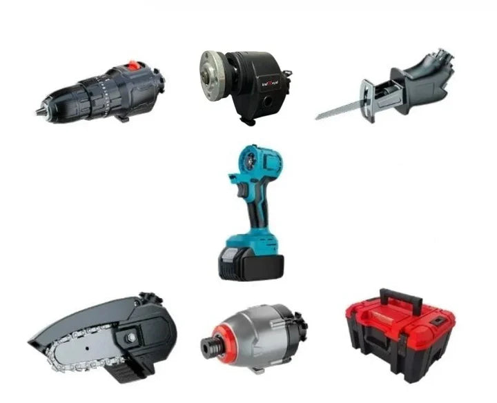 Set Multifunctional 5 in 1 cu Acumulator, Bormasina, Cheie impact, Minidrujba, Fierastrau sabie