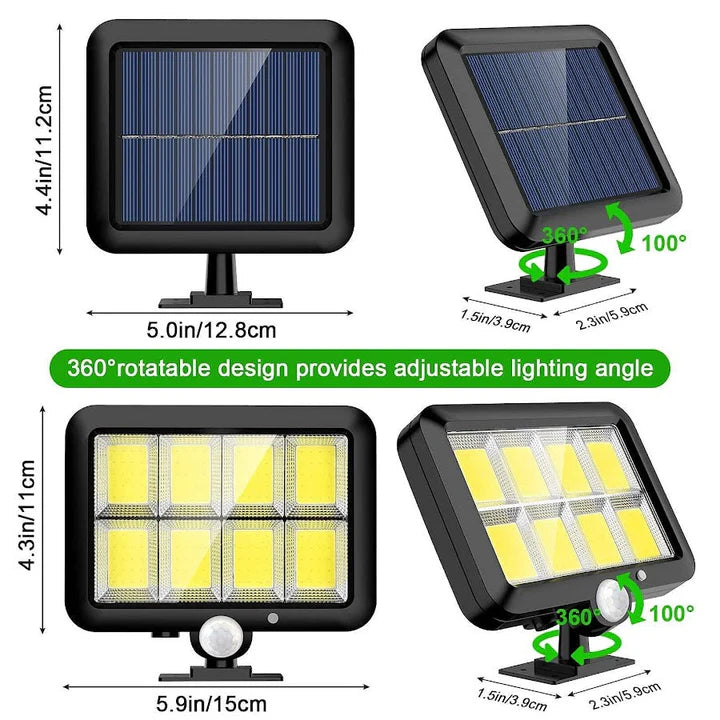 Kit 2 Lampi Solare 100 LED COB 100W, Senzor de Miscare IP65, Incarcare Solara,Rezistenta la Apa