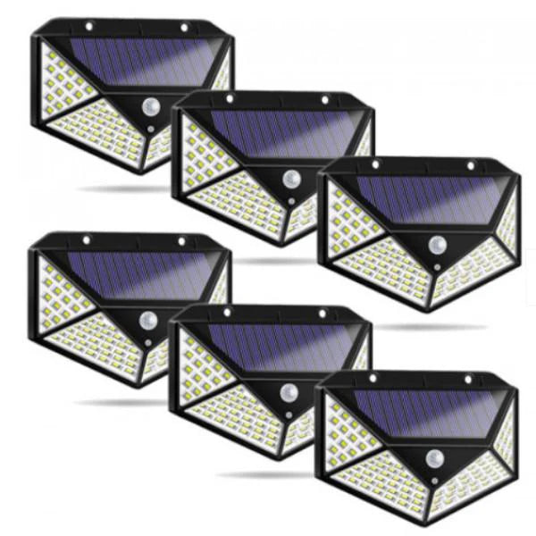 Kit 6 Lampi Solare LED Exterior 100 LED, 270° cu Senzor Miscare